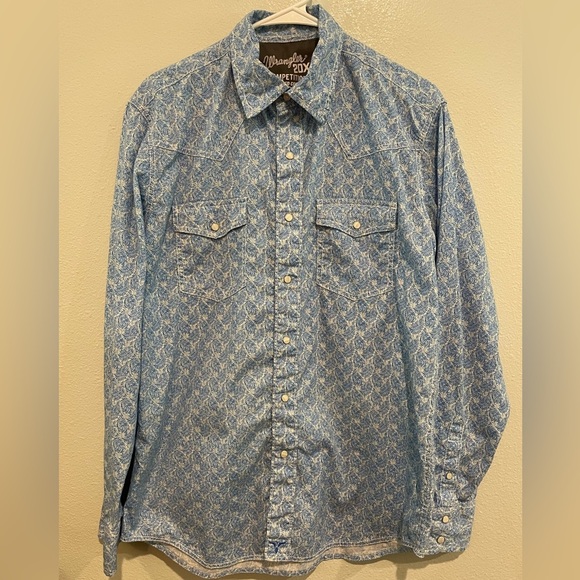 Men’s Wrangler 20X Competition Advanced Turquoise Blue Paisley Snap Front size M - Picture 1 of 7